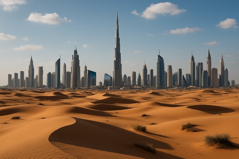 Dubai skyscrapers and desert landscape Dubai skyscrapers and desert landscape