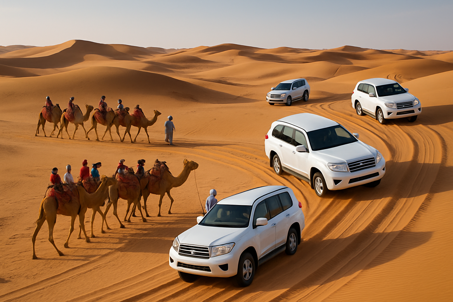 Desert safari adventure with 4x4 vehicles and camel rides